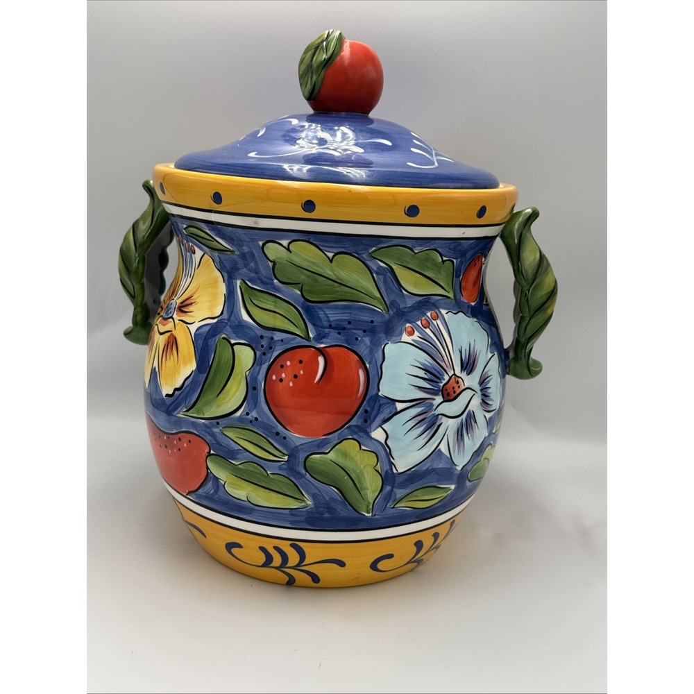 Clay Art Amalfi Italian Style Cookie Biscuit Jar Ceramic Hand Painted Large
